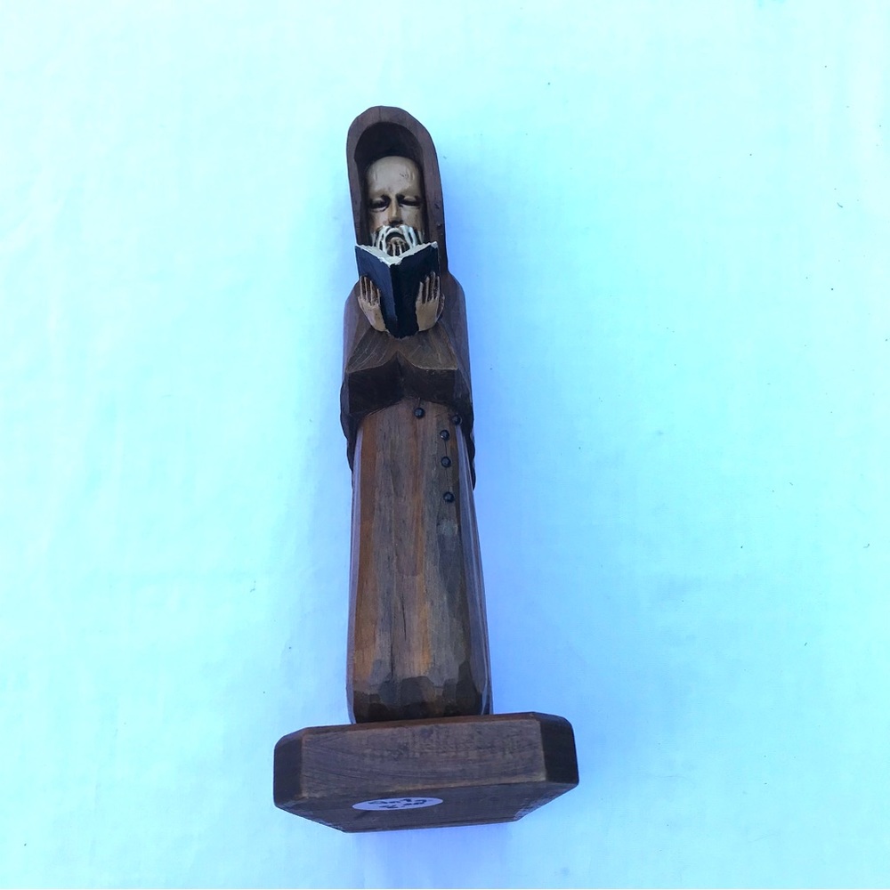Beautiful wood craved monk figure 10 inches high